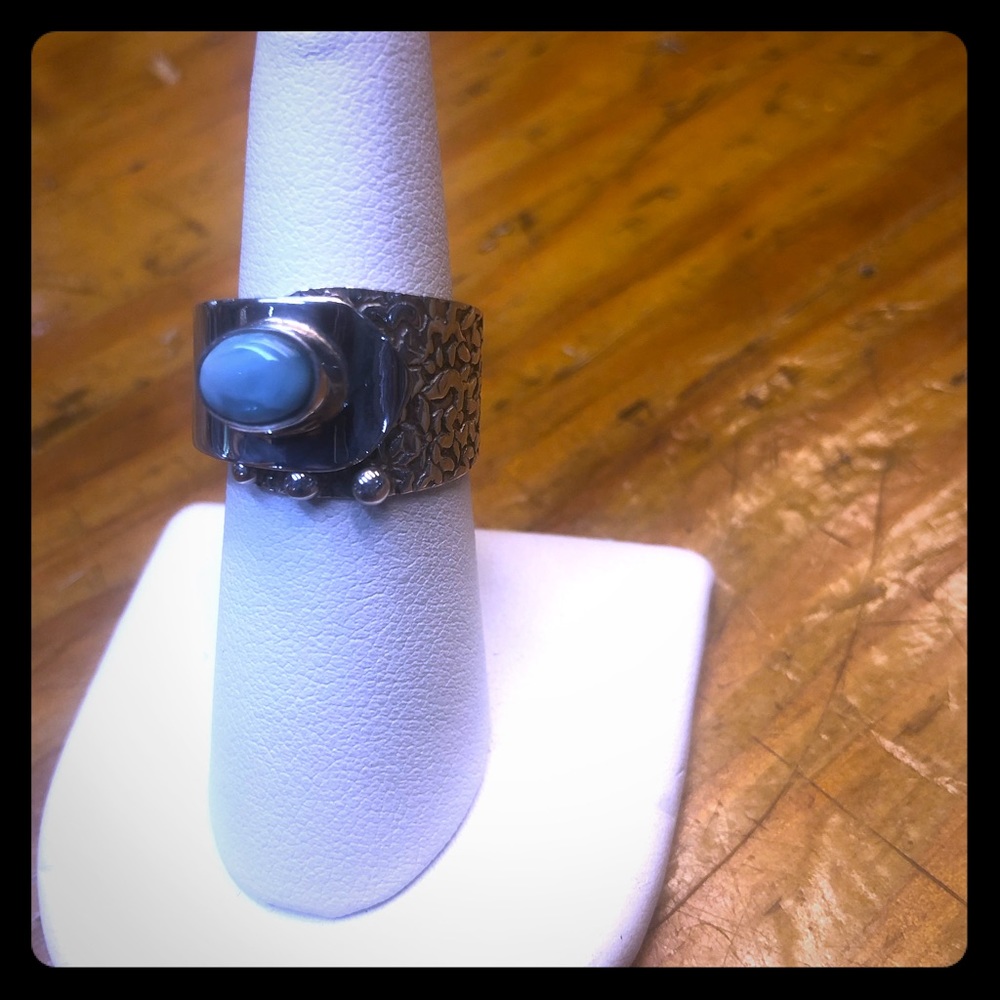 ADJUSTABLE larimar and sterling ring